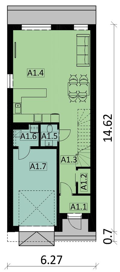 Proiect 124 — plan parter: casă modernă cu etaj, piscină, garaj și balcon