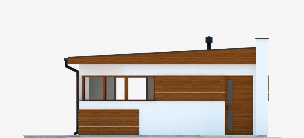 Proiect 130 — fațade: casă modernă parter compactă cu living open-space și terasă