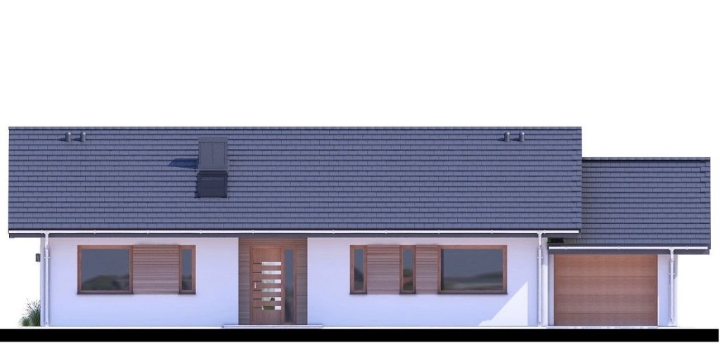 Proiect 132 — fațade: casă modernă parter cu 3 dormitoare și garaj