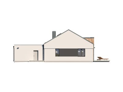 Proiect 133 — randare a casei: casă modernă parter cu garaj dublu, living open-space și terasă