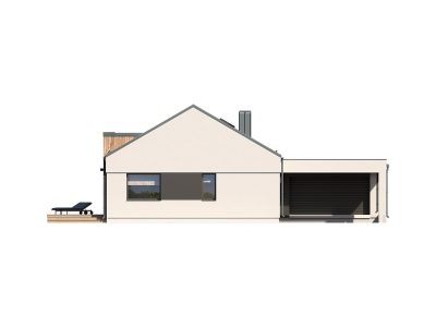 Proiect 133 — randare a casei: casă modernă parter cu garaj dublu, living open-space și terasă