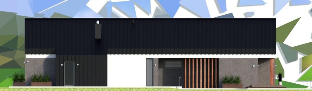 Proiect 134 — fațade: casă modernă parter cu living open-space și 3 dormitoare