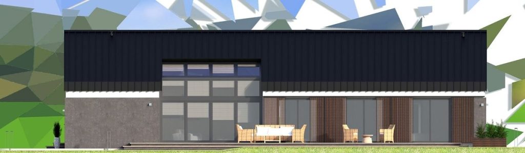 Proiect 134 — fațade: casă modernă parter cu living open-space și 3 dormitoare