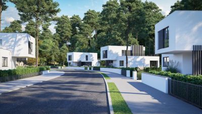 Proiect 156 — randare a casei: casă modernă înșiruită cu etaj, 3 dormitoare și parcare