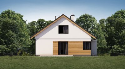 Proiect 161 — randare a casei: casă parter modernă din lemn, 4 dormitoare și terasă acoperită