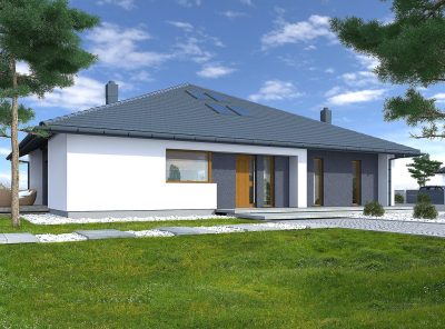 Proiect 163 — randare a casei: casă parter modernă, 3 dormitoare și terasă