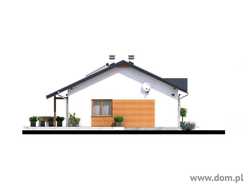 Proiect 164 — fațade: casă parter modernă, 3 dormitoare, garaj și terasă