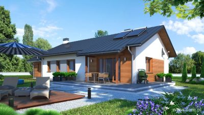 Proiect 164 — randare a casei: casă parter modernă, 3 dormitoare, garaj și terasă