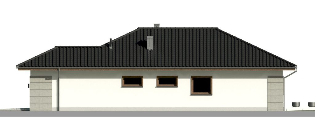 Proiect 165 — fațade: casă parter, 3 dormitoare, bucătărie, garaj și terasă