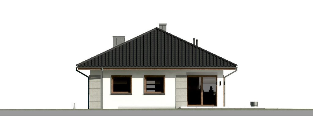 Proiect 165 — fațade: casă parter, 3 dormitoare, bucătărie, garaj și terasă