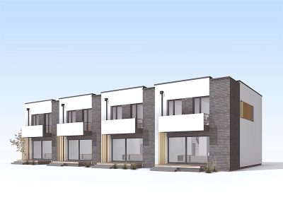 Proiect 168 — randare a casei: casă înșiruită modernă din 4 unități