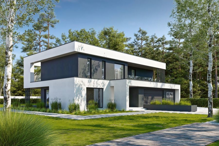 Proiect 172 — randare a casei: vilă modernă mare cu 5 dormitoare și garaj dublu