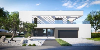 Proiect 173 — randare a casei: vilă modernă spațioasă cu 5 dormitoare, piscină și garaj dublu