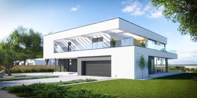Proiect 173 — randare a casei: vilă modernă spațioasă cu 5 dormitoare, piscină și garaj dublu