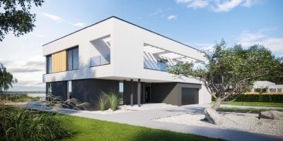 Proiect 173 — randare a casei: vilă modernă spațioasă cu 5 dormitoare, piscină și garaj dublu